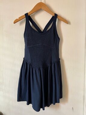 Free people movement Navy Blue smockin hot dress with built in shorts Sz M